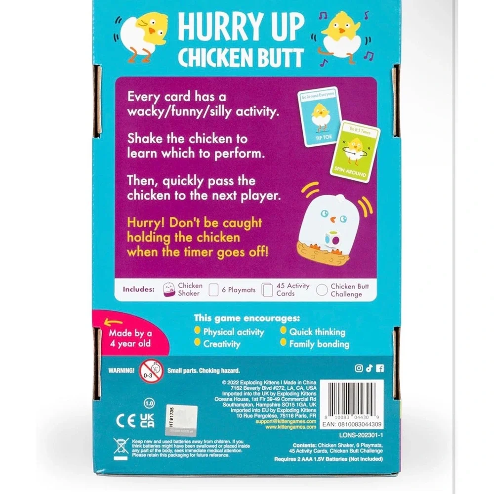 Exploding Kittens Hurry Up Chicken Butt Active Kids Family Game Ages 4+ NEW